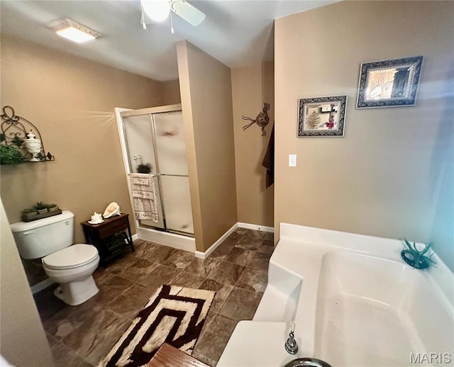 13 Montauk Ct, Leadington, MO 63601 - full bath with toilet, a stall shower, a garden tub, and a ceiling fan