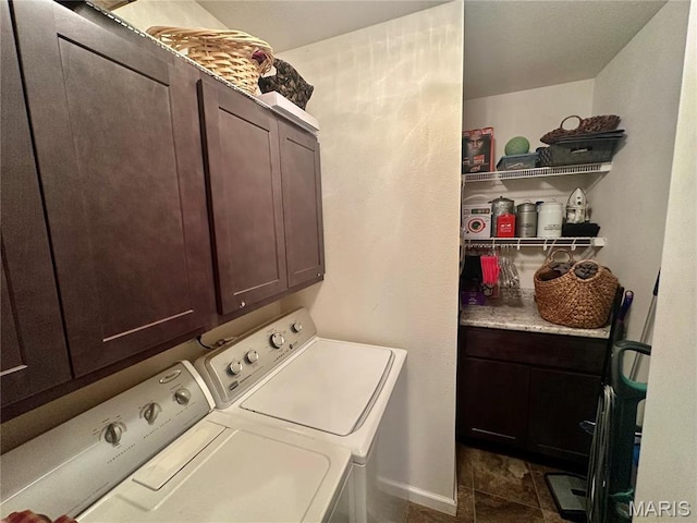 13 Montauk Ct, Leadington, MO 63601 - laundry area with washer and clothes dryer, cabinet space, and baseboards