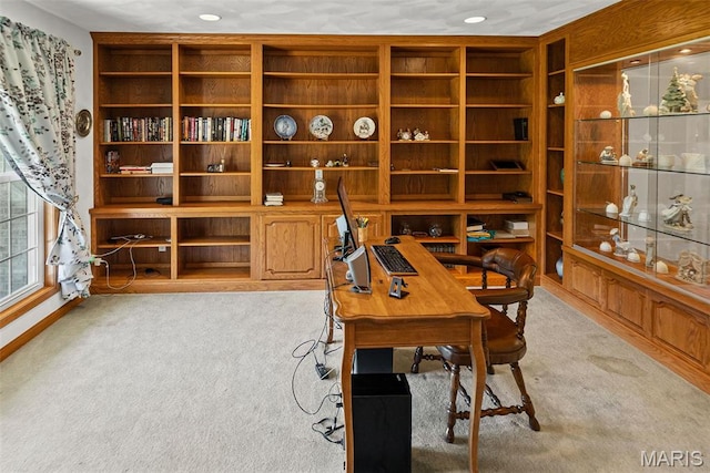 view of carpeted home office