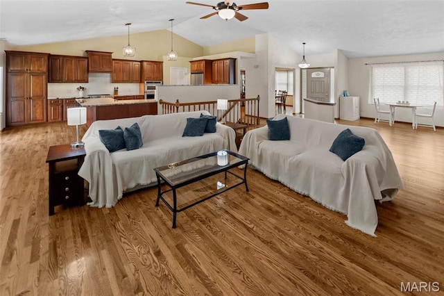 3708 Rhetts Lndg, Shiloh, IL 62221 - living area featuring lofted ceiling, plenty of natural light, a ceiling fan, and wood finished floors