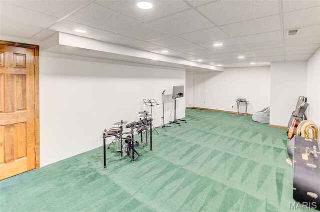 3708 Rhetts Lndg, Shiloh, IL 62221 - exercise area with carpet, recessed lighting, baseboards, and a paneled ceiling