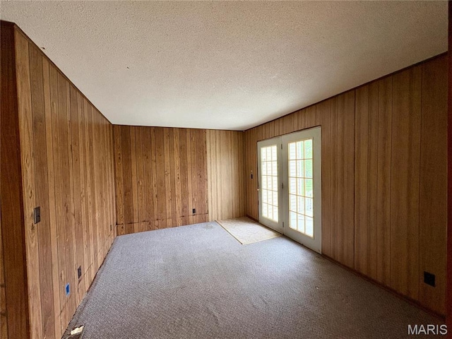 9621 Main St, Altenburg, MO 63732 - unfurnished room with wood walls, carpet, and a textured ceiling