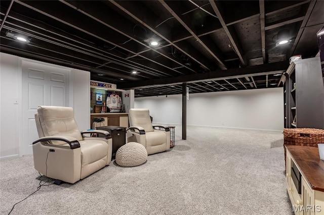 finished basement with carpet floors and baseboards