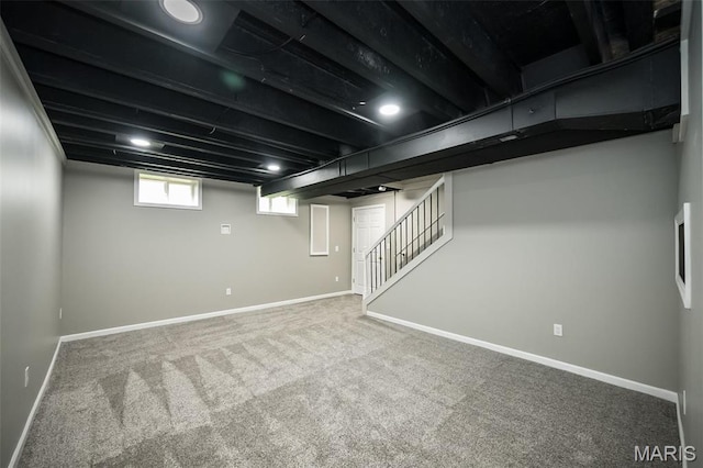 5541 Wavecrest Cir, Saint Charles, MO 63304 - below grade area with carpet, stairs, and baseboards