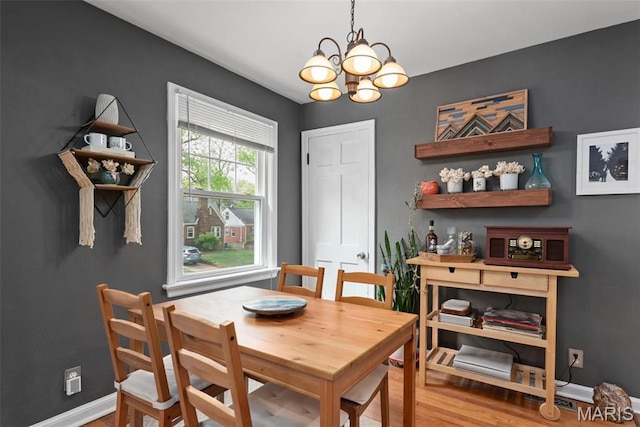 7337 Bruno Ave, Richmond Heights, MO 63117 - dining area featuring a chandelier, wood finished floors, and baseboards