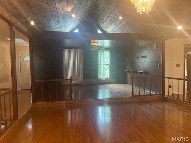 3106 Mimosa St, Cape Girardeau, MO 63701 - unfurnished room with wood finished floors, wooden ceiling, lofted ceiling, and a chandelier