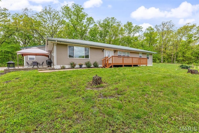 5259 US Highway 61, Bloomsdale, MO 63627 - rear view of property featuring a gazebo, a deck, a yard, and metal roof