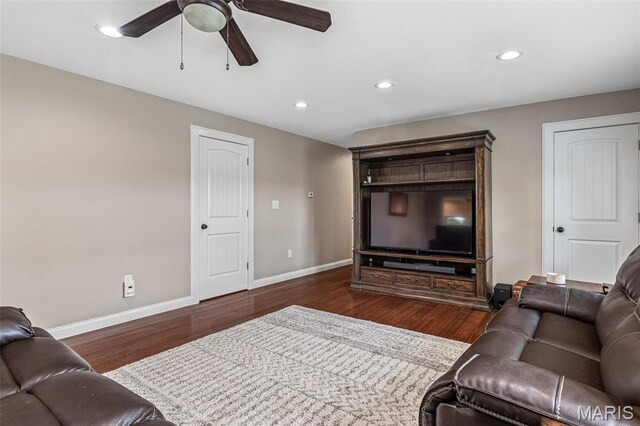 5259 US Highway 61, Bloomsdale, MO 63627 - living area featuring baseboards, a ceiling fan, recessed lighting, and wood finished floors