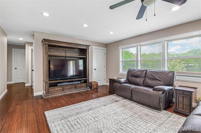 5259 US Highway 61, Bloomsdale, MO 63627 - living room with baseboards, a ceiling fan, recessed lighting, and dark wood-type flooring