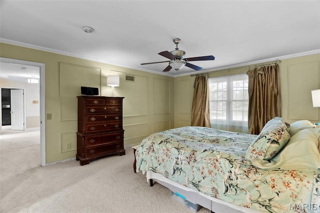 19 Sackston Woods Ln, Saint Louis, MO 63141 - bedroom with crown molding, light carpet, a ceiling fan, and a closet