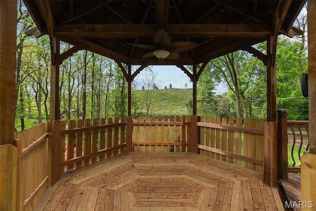 19 Sackston Woods Ln, Saint Louis, MO 63141 - wooden terrace with ceiling fan and a gazebo