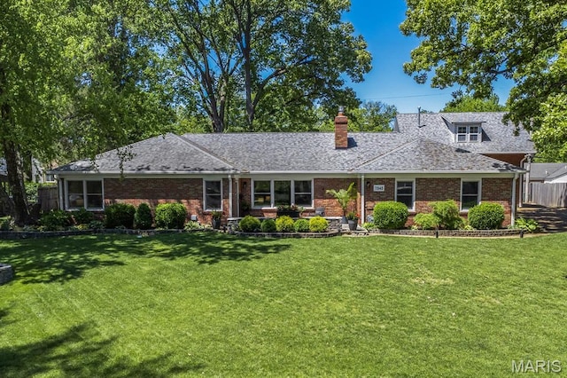 1345 Cheshire Ln, Webster Groves, MO 63119 - single story home with brick siding, a chimney, and roof with shingles