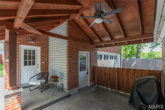 1345 Cheshire Ln, Webster Groves, MO 63119 - view of patio featuring ceiling fan