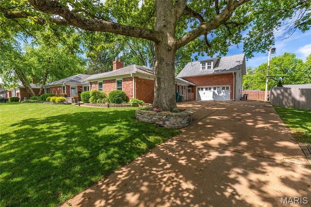 1345 Cheshire Ln, Webster Groves, MO 63119 - view of front of house with brick siding, driveway, and a chimney