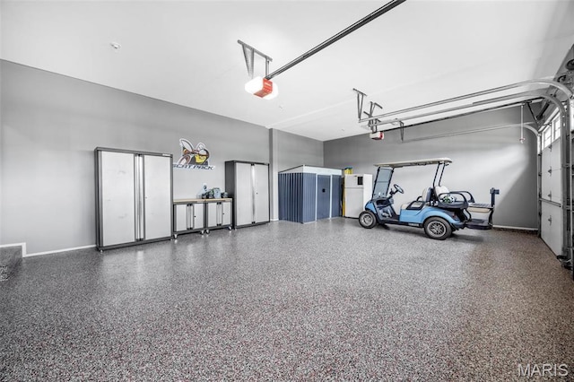 garage with a garage door opener