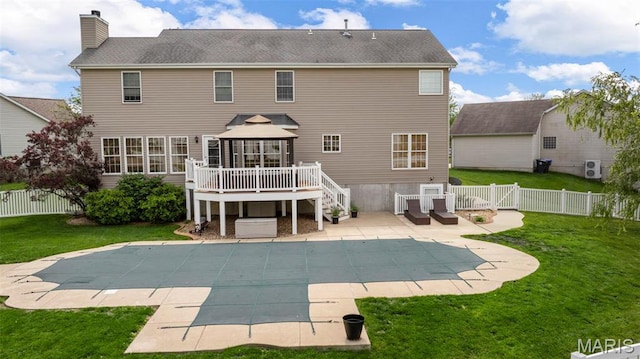 25 Jacobs Ct, Saint Peters, MO 63376 - rear view of property featuring a patio area, a chimney, a gazebo, and a wooden deck