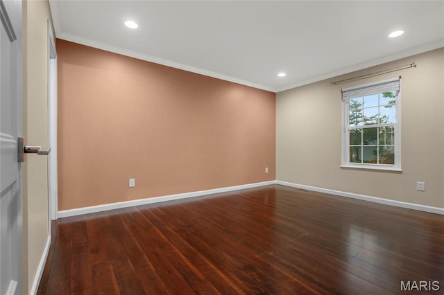 2022 Tramore Ct, Chesterfield, MO 63017 - spare room with baseboards, dark wood-type flooring, ornamental molding, and recessed lighting
