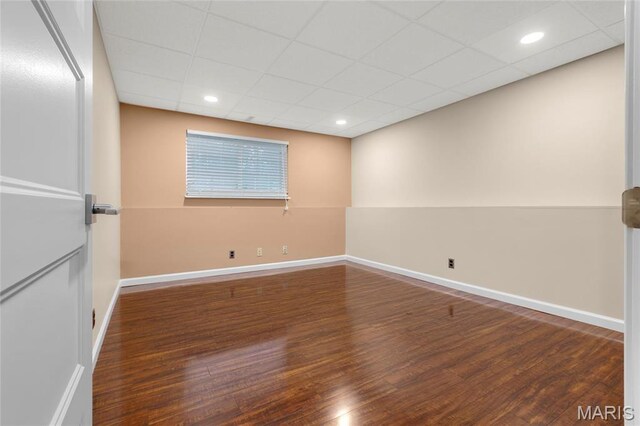 2022 Tramore Ct, Chesterfield, MO 63017 - unfurnished room with wood finished floors, baseboards, a drop ceiling, and recessed lighting