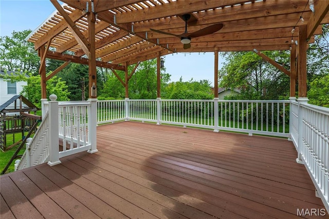 2022 Tramore Ct, Chesterfield, MO 63017 - wooden deck with a pergola and a ceiling fan