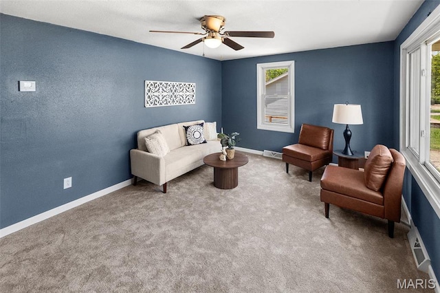 2619 Plainview Ter, Alton, IL 62002 - living area with ceiling fan, carpet floors, and baseboards
