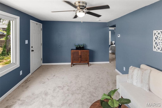 2619 Plainview Ter, Alton, IL 62002 - living room featuring carpet, a ceiling fan, and baseboards