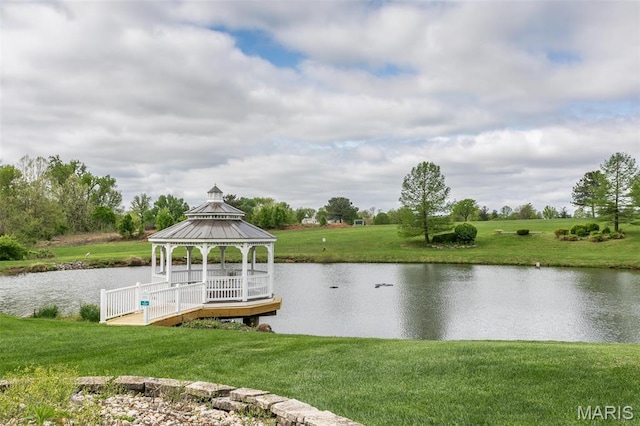 100 Waterfall Ct, Glen Carbon, IL 62034 - dock area featuring a gazebo, a water view, and a lawn