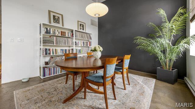 4100 Laclede Ave Unit 314, Saint Louis, MO 63108 - dining space with baseboard heating and finished concrete floors