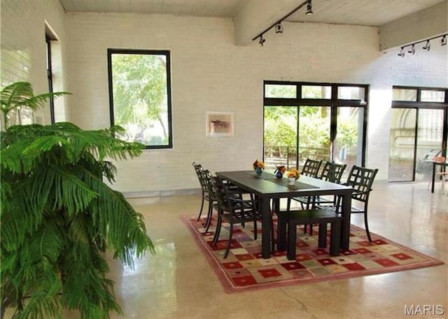 4100 Laclede Ave Unit 314, Saint Louis, MO 63108 - dining room featuring rail lighting and finished concrete floors