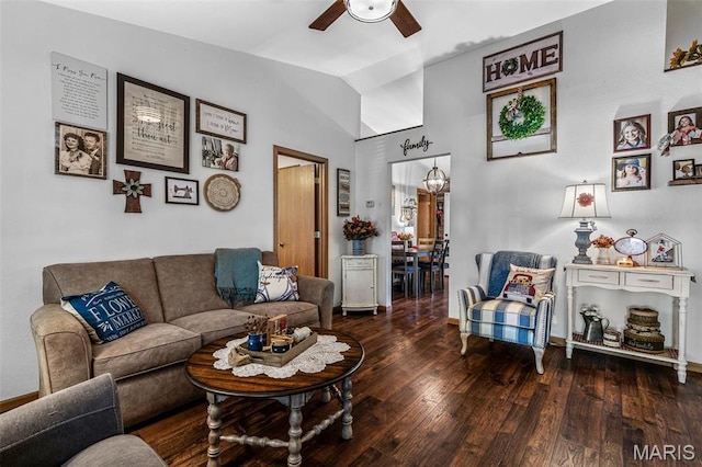 111 Edwards Ln, Park Hills, MO 63601 - living area featuring ceiling fan, lofted ceiling, and wood-type flooring