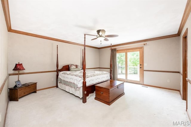 505 Turtle Creek Ct, Ofallon, IL 62269 - carpeted bedroom featuring access to outside, ornamental molding, baseboards, and ceiling fan