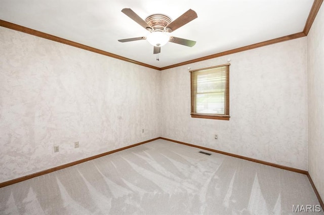 505 Turtle Creek Ct, Ofallon, IL 62269 - carpeted spare room featuring crown molding, a ceiling fan, and baseboards