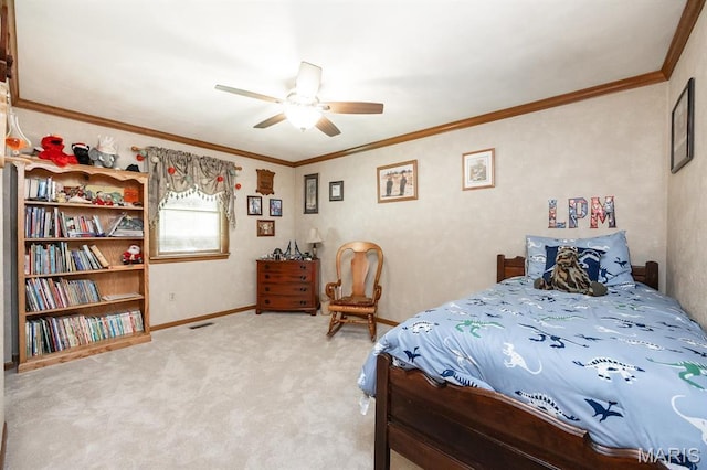 505 Turtle Creek Ct, Ofallon, IL 62269 - carpeted bedroom with baseboards, a ceiling fan, and ornamental molding