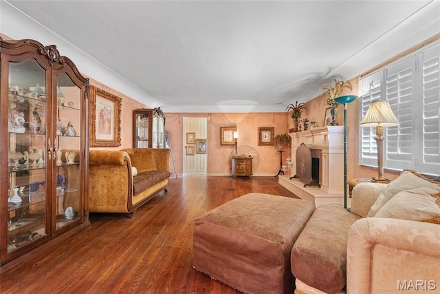 2048 Pontoon Rd, Granite City, IL 62040 - living area with wood finished floors and a fireplace with raised hearth