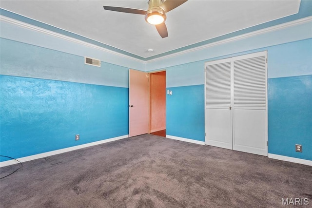2048 Pontoon Rd, Granite City, IL 62040 - unfurnished bedroom with carpet, ornamental molding, a closet, baseboards, and ceiling fan
