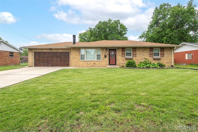 2212 Dawn Pl, Granite City, IL 62040 - ranch-style house featuring a garage, concrete driveway, a front yard, and brick siding