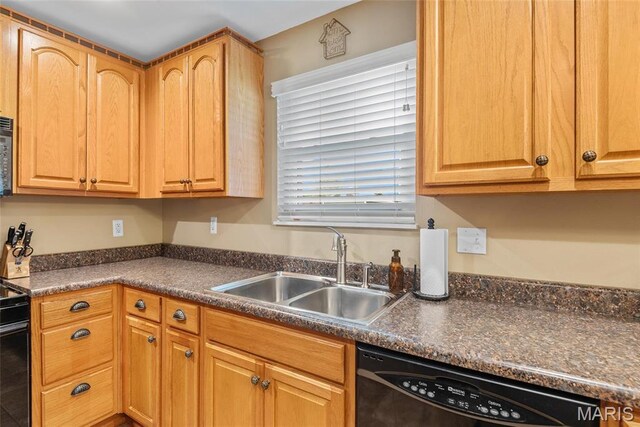 2212 Dawn Pl, Granite City, IL 62040 - kitchen featuring a sink, black appliances, and dark countertops