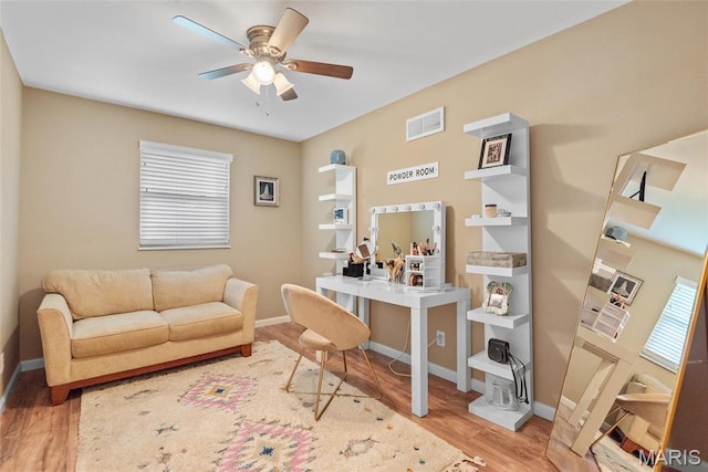 2212 Dawn Pl, Granite City, IL 62040 - office area featuring ceiling fan, wood finished floors, and baseboards