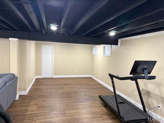 203 Chadwyck Cir, Herculaneum, MO 63048 - workout area with wood finished floors and baseboards