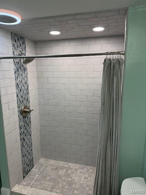 203 Chadwyck Cir, Herculaneum, MO 63048 - bathroom with a shower stall, toilet, and recessed lighting