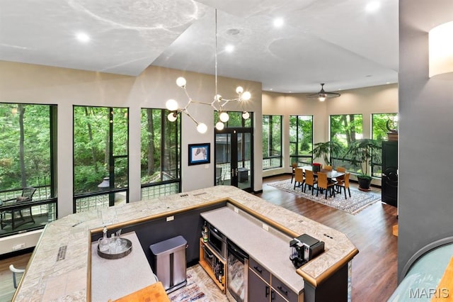 400 Gabriel Dr, Kirkwood, MO 63122 - living area featuring wood finished floors, recessed lighting, and a ceiling fan