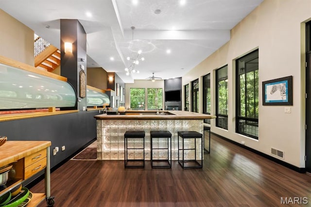 400 Gabriel Dr, Kirkwood, MO 63122 - kitchen with wood finished floors, a chandelier, and recessed lighting