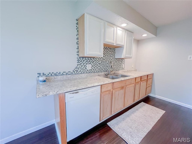 6 Fig St Unit 11, Sullivan, MO 63080 - kitchen featuring white dishwasher, tasteful backsplash, dark wood-style floors, and recessed lighting
