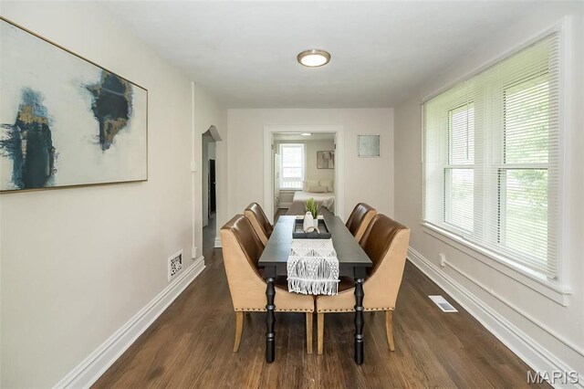 4117 Ravenwood Ave, Saint Louis, MO 63121 - dining area featuring dark wood-style floors and baseboards