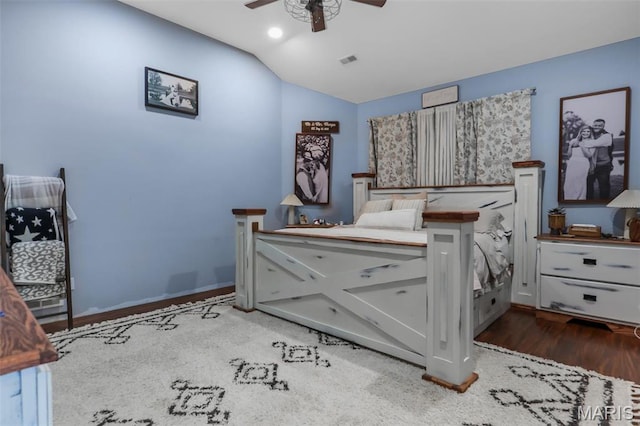 1350 Madison 500, Fredericktown, MO 63645 - bedroom featuring vaulted ceiling, wood finished floors, a ceiling fan, recessed lighting, and baseboards