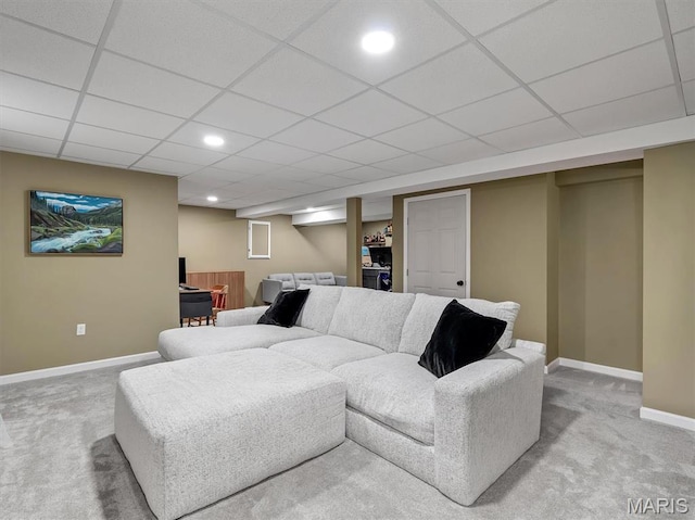 447 Omar Ct, Saint Peters, MO 63376 - living area featuring light carpet, baseboards, a drop ceiling, and recessed lighting