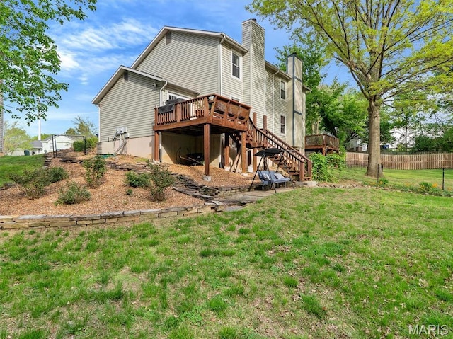 447 Omar Ct, Saint Peters, MO 63376 - back of property featuring a deck, stairs, and a chimney