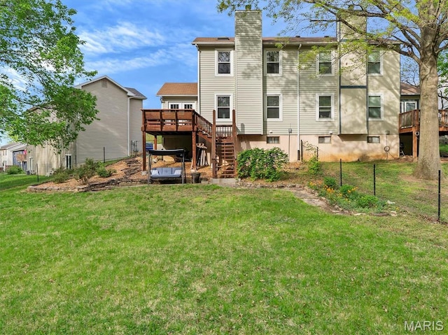 447 Omar Ct, Saint Peters, MO 63376 - rear view of house with a deck, a chimney, and stairway