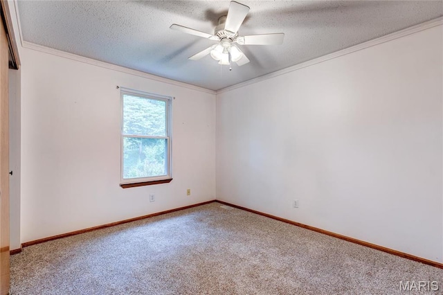 1101 Nathaniel Ct, Hazelwood, MO 63042 - carpeted spare room featuring crown molding, a ceiling fan, baseboards, and a textured ceiling
