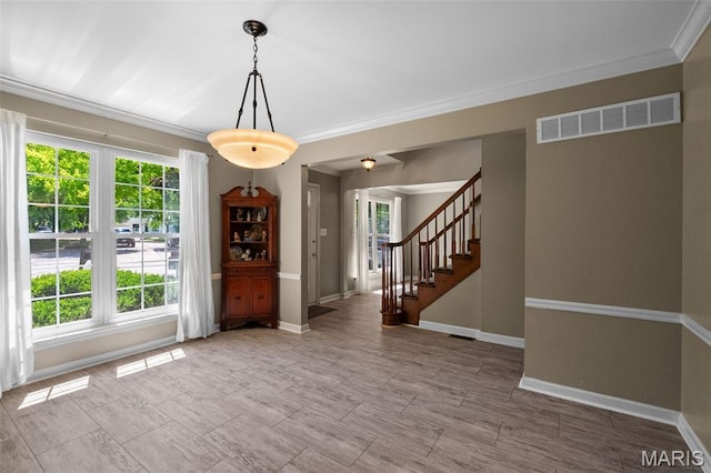 1439 Briarcreek Dr, Saint Louis, MO 63122 - spare room featuring ornamental molding and stairs