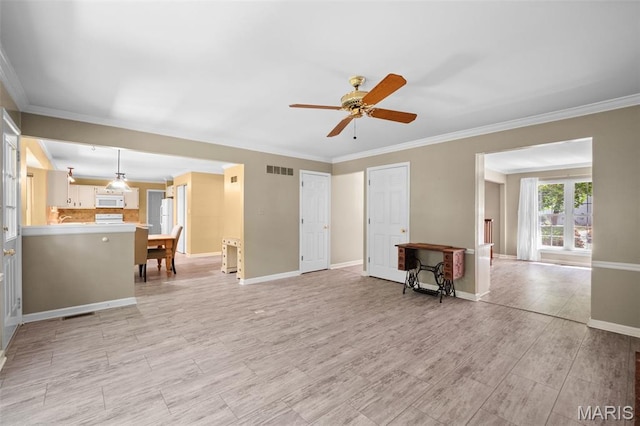 1439 Briarcreek Dr, Saint Louis, MO 63122 - living area with ceiling fan, crown molding, and light wood-type flooring